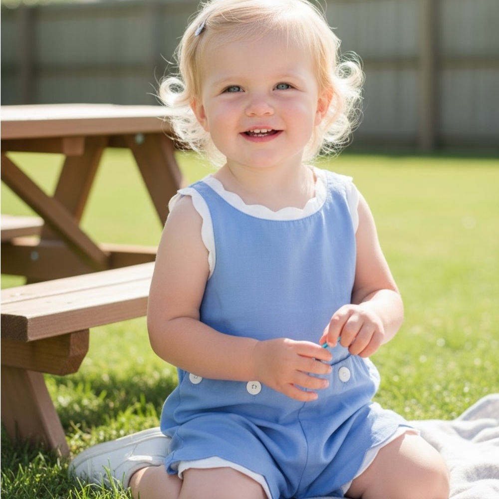 Charming Blue Scalloped Romper for Toddlers